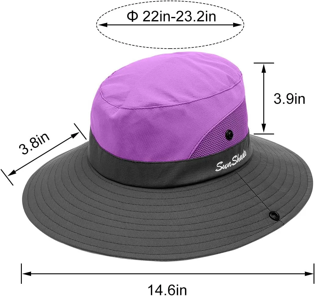 IYEBRAO 2 Pack Womens Ponytail Sun Hat UV Protection Bucket Hats Foldable Wide Brim Summer Boonie Beach Cap Fishing Hiking…