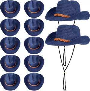 JaGely 12 Pcs Straw Cowboy Hat for Men Women Western Party Sun Protection Wide Brim Cowgirl for Summer Camping Garden Yard