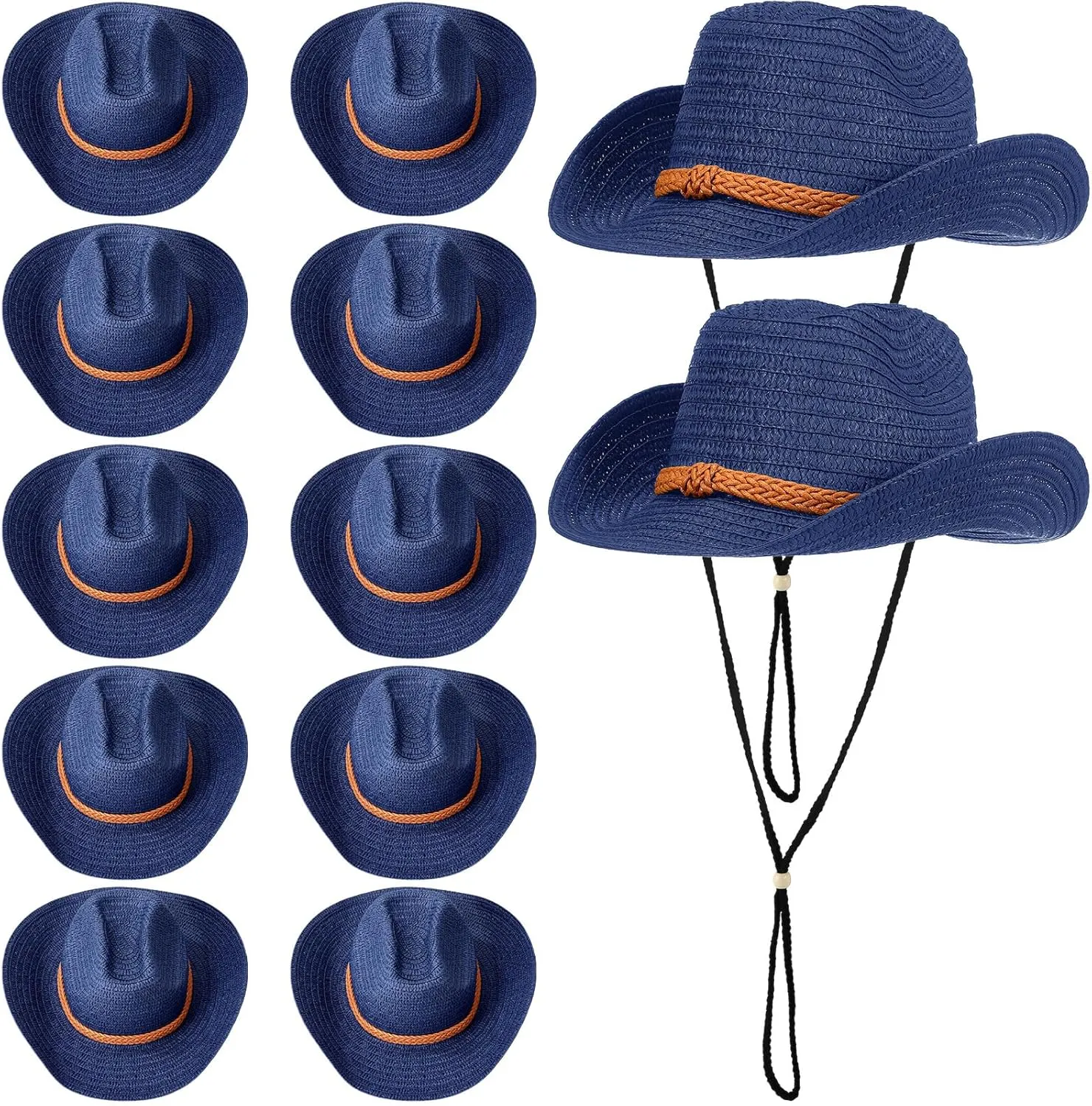 JaGely 12 Pcs Straw Cowboy Hat for Men Women Western Party Sun Protection Wide Brim Cowgirl for Summer Camping Garden Yard