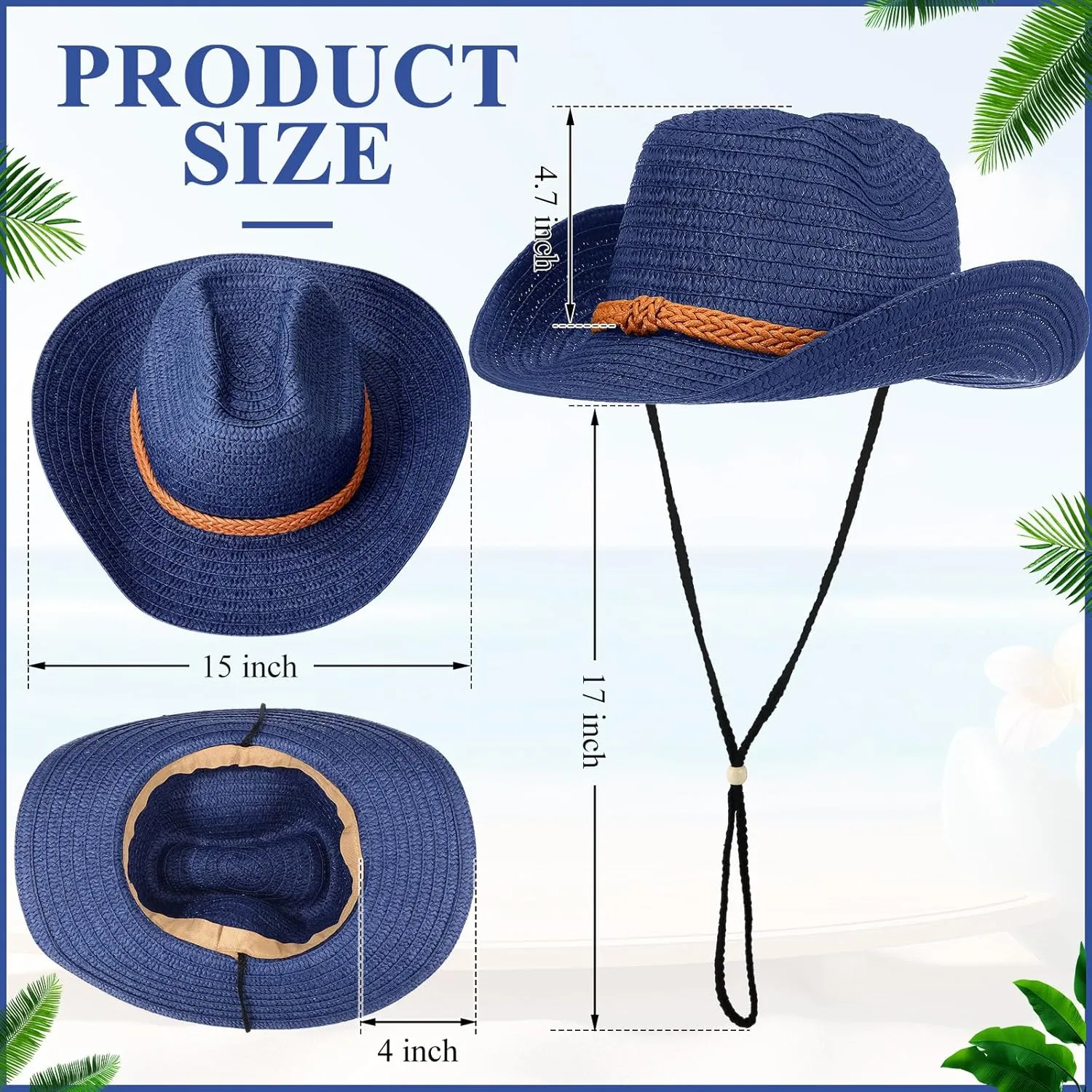 JaGely 12 Pcs Straw Cowboy Hat for Men Women Western Party Sun Protection Wide Brim Cowgirl for Summer Camping Garden Yard