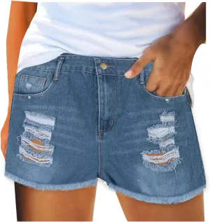 Jean Shorts for Women Casual Summer Frayed Denim Shorts High Waisted Distressed Ripped Jean Shorts Trendy Cut Off Shorts