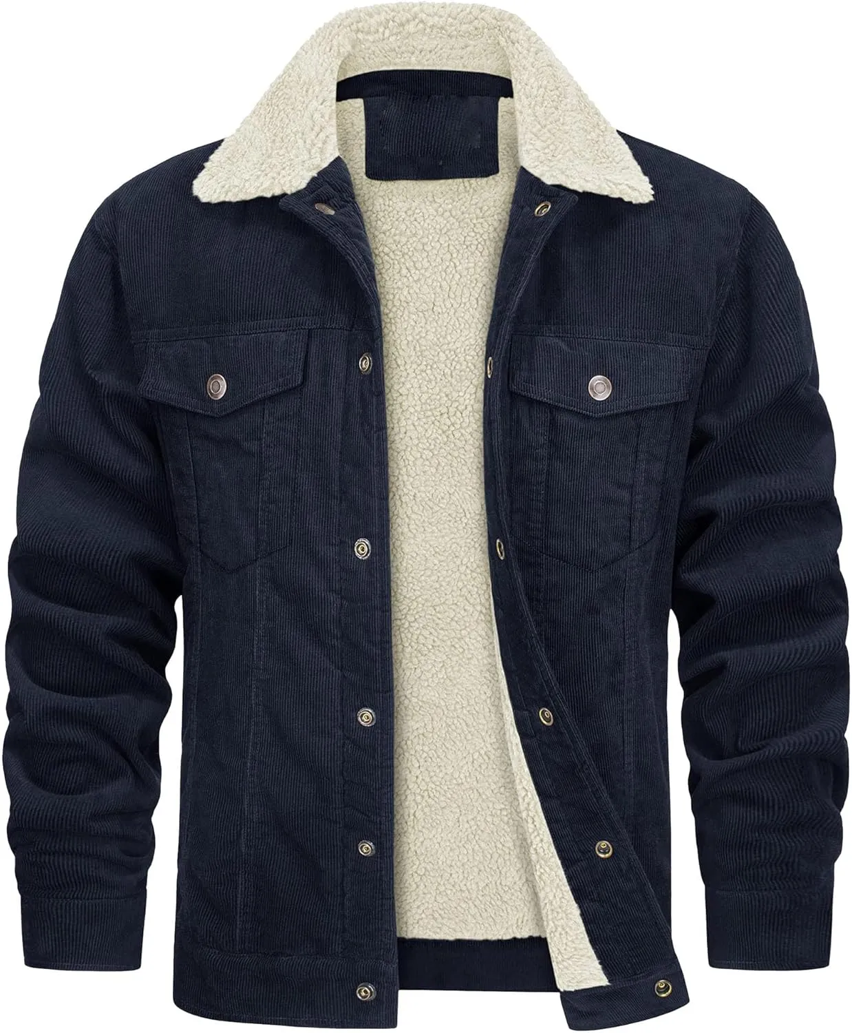 JEsilunmaMY Men's Button Down Corduroy Jacket Long Sleeve Sherpa Lined Trucker Jacket Casual Cotton Cargo Warm Winter Jacket