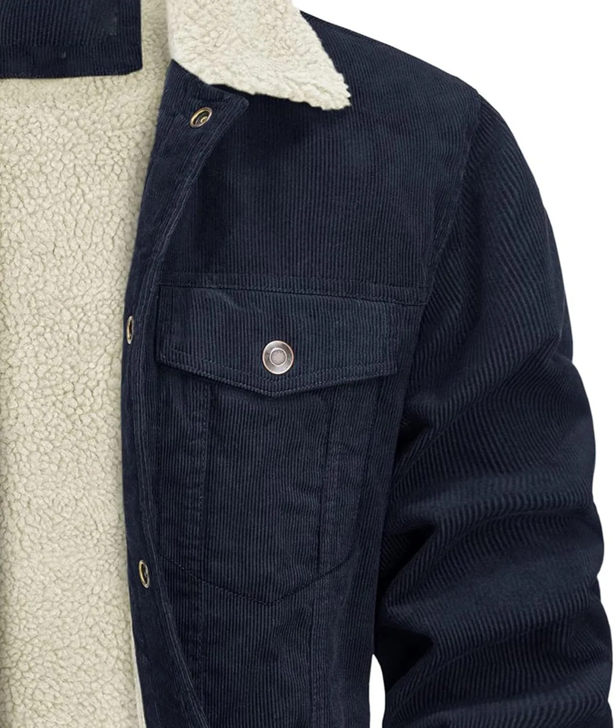 JEsilunmaMY Men's Button Down Corduroy Jacket Long Sleeve Sherpa Lined Trucker Jacket Casual Cotton Cargo Warm Winter Jacket