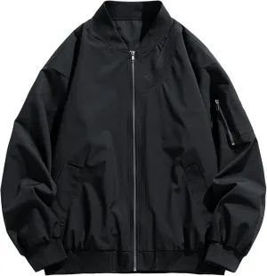 JEsilunmaMY Men's Casual Bomber Jacket Lightweight Baseball Jacket Windbreaker Jackets Windproof Zip Up Coats with 5 Pockets