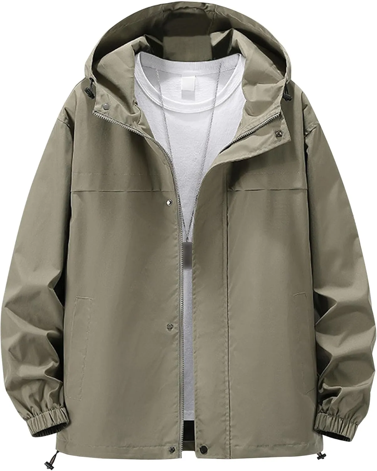 JEsilunmaMY Men's Cotton Cargo Casual Hooded Jackets Zip Up Lightweight Waterproof Varsity Coat Solid Color Loose Bomber Coat