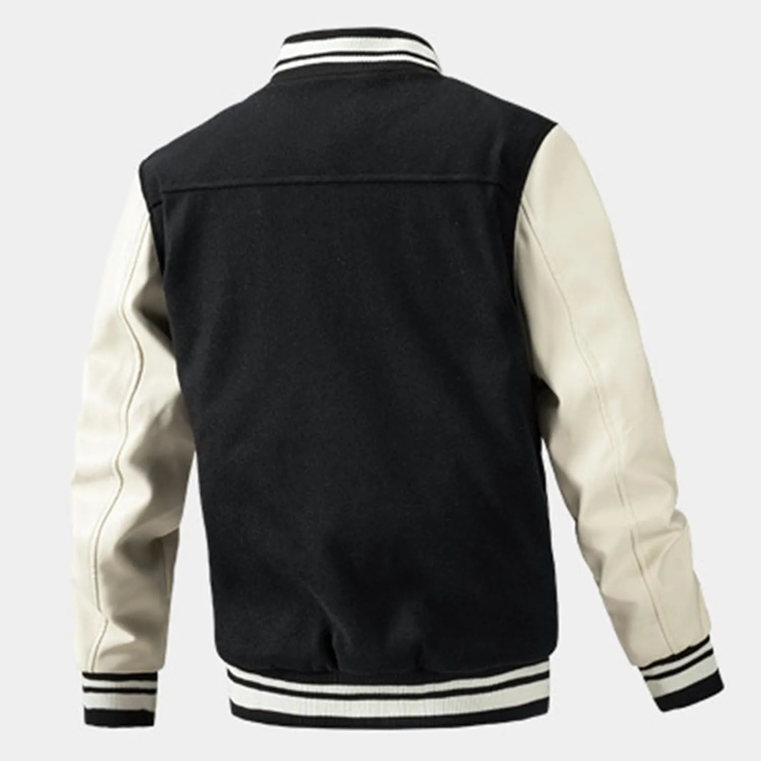 JEsilunmaMY Men's Fashion Varsity Jacket Casual Leather Sleeve Quilted Bomber Jacket Wool Blend College Baseball Jacket