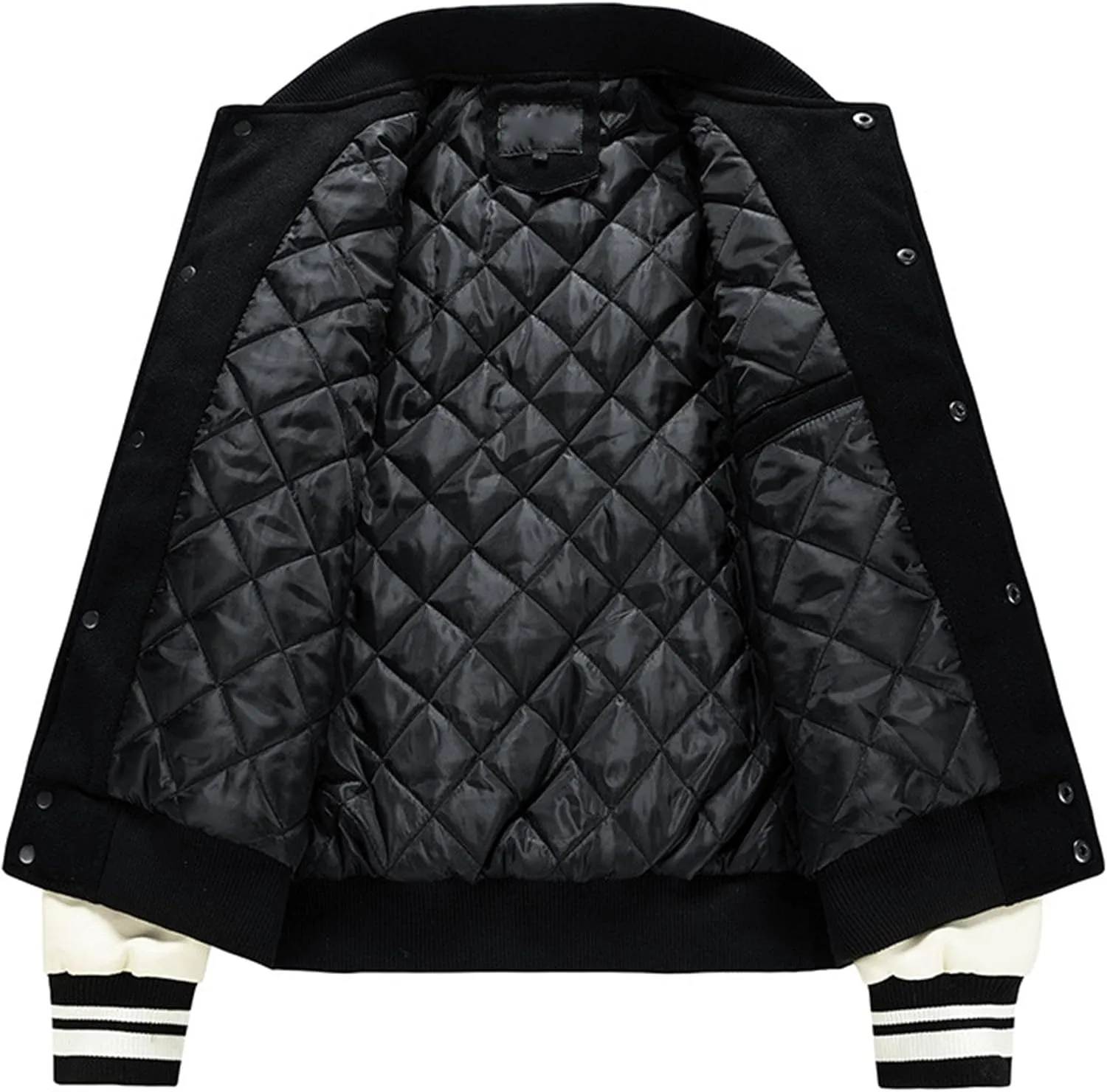 JEsilunmaMY Men's Fashion Varsity Jacket Casual Leather Sleeve Quilted Bomber Jacket Wool Blend College Baseball Jacket
