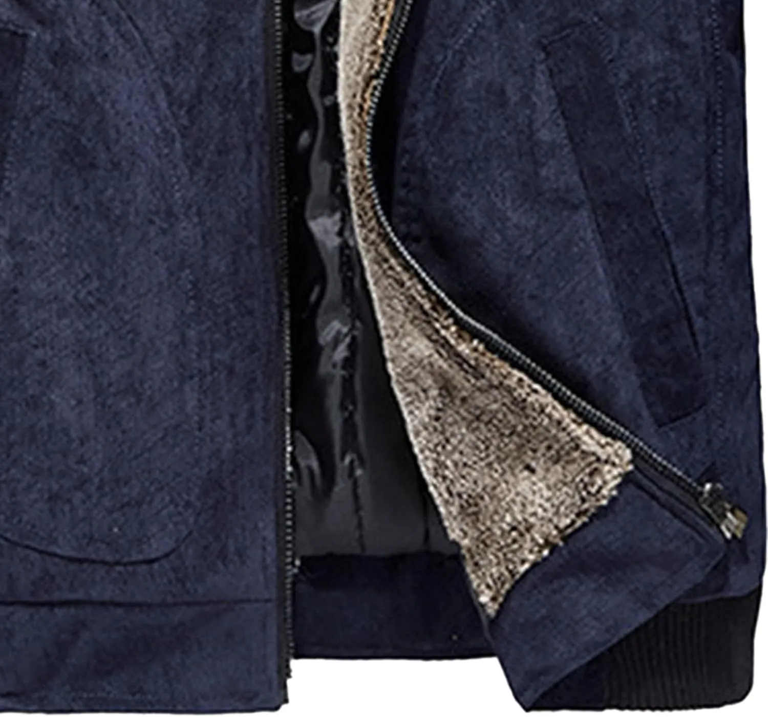 JEsilunmaMY Men's Fur Collar Winter Corduroy Jacket Full Zip Casual Cotton Quilted Jacket Warm Thicken Business Bomber Jacket