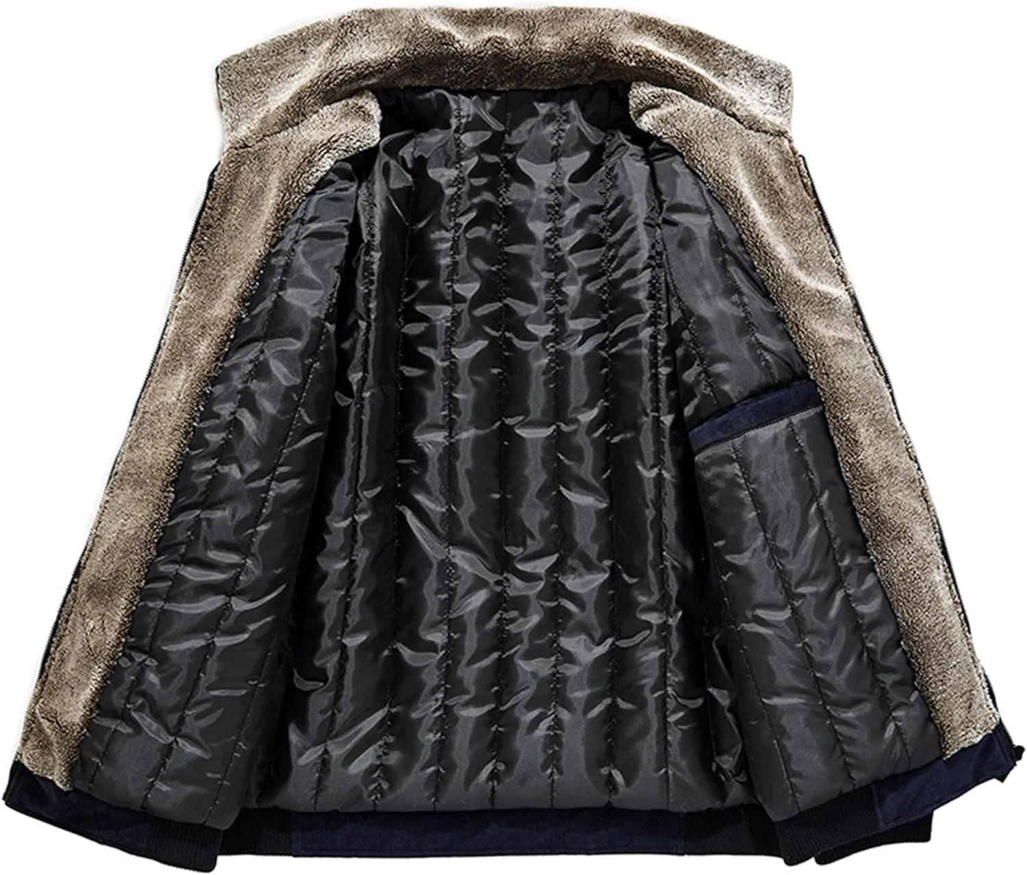 JEsilunmaMY Men's Fur Collar Winter Corduroy Jacket Full Zip Casual Cotton Quilted Jacket Warm Thicken Business Bomber Jacket