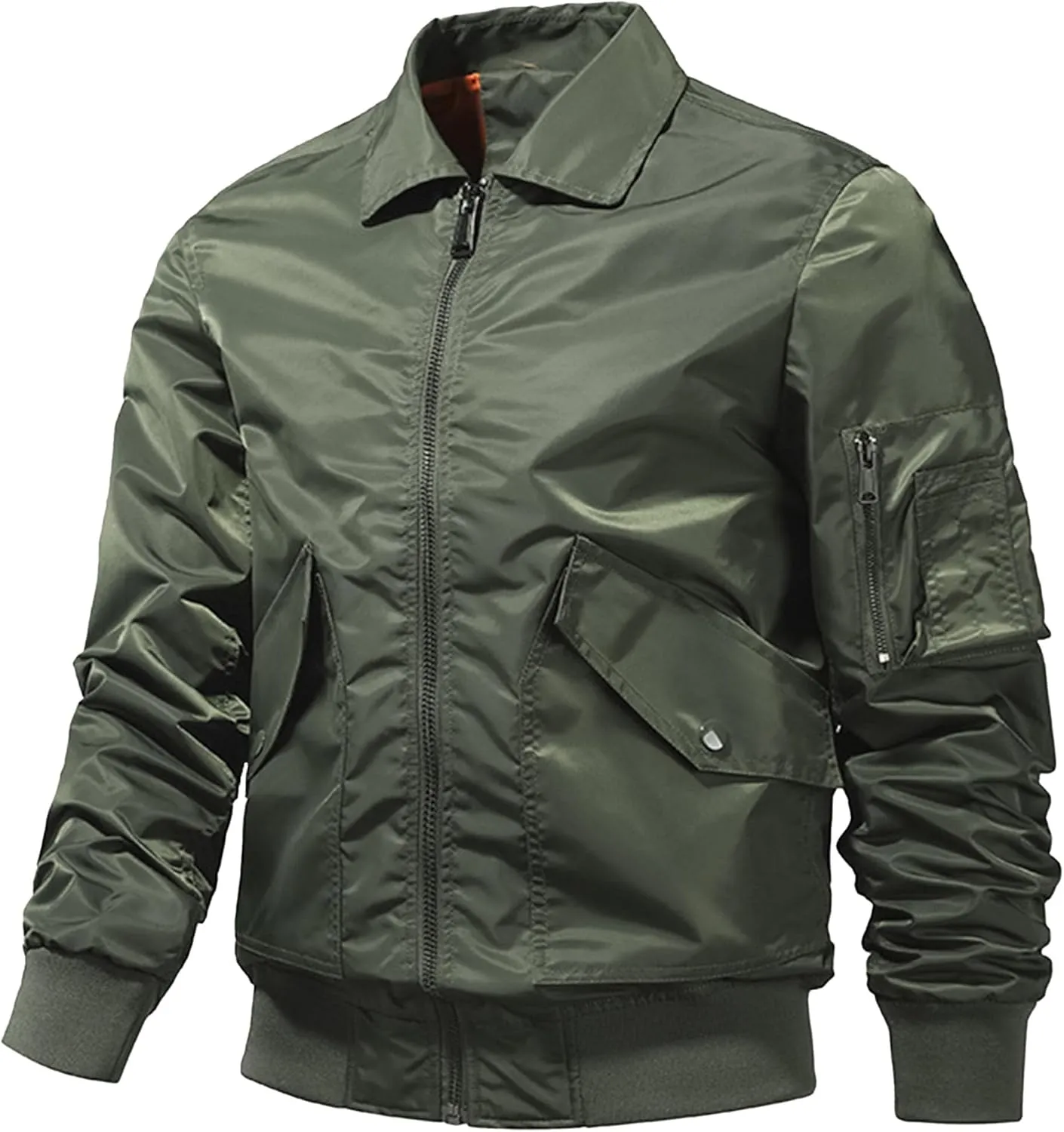JEsilunmaMY Men's Lightweight Lapel Bomber Jacket Zip Up Baseball Varsity Jacket Coat Warm Winter Windbreaker Padded Coats