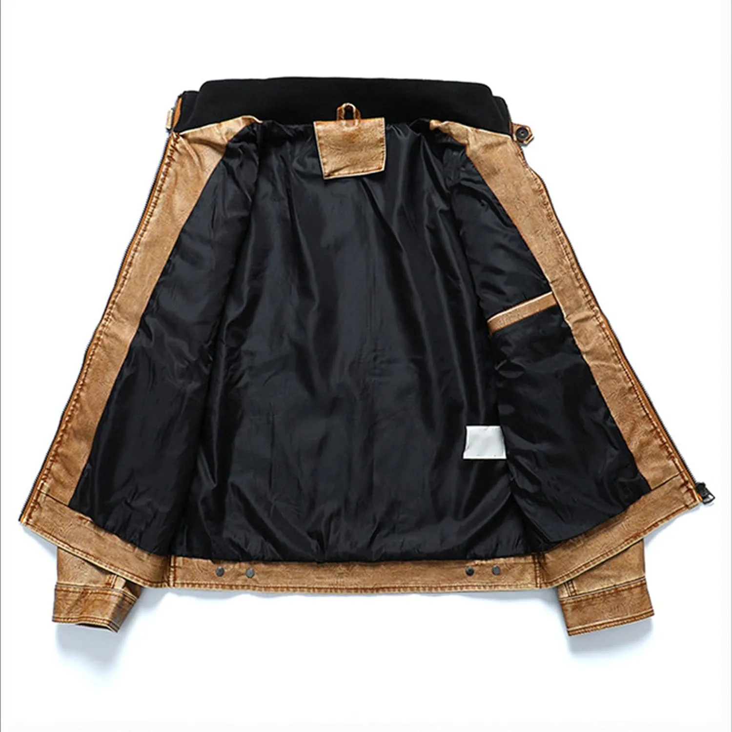 JEsilunmaMY Men's Retro Motorcycle Leather Jacket Full Zip Stand Collar Casual Bomber Jacket Distressed Moto Biker Coats