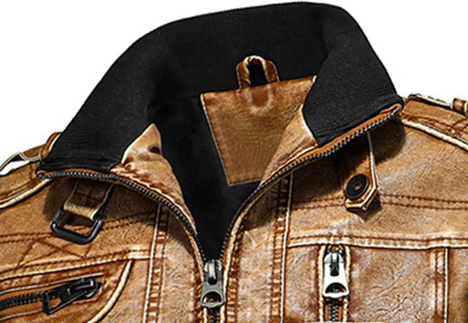 JEsilunmaMY Men's Retro Motorcycle Leather Jacket Full Zip Stand Collar Casual Bomber Jacket Distressed Moto Biker Coats