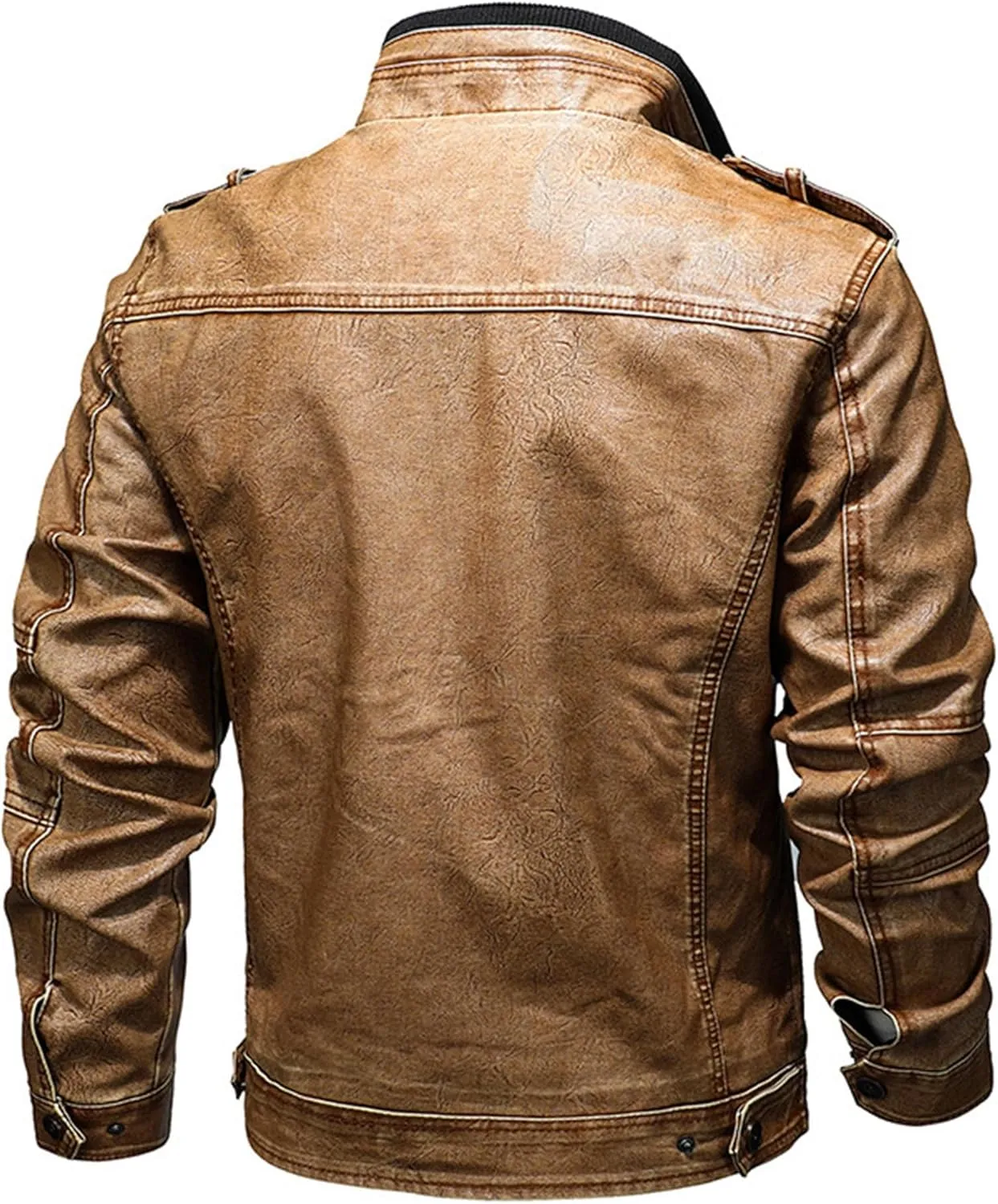 JEsilunmaMY Men's Retro Motorcycle Leather Jacket Full Zip Stand Collar Casual Bomber Jacket Distressed Moto Biker Coats
