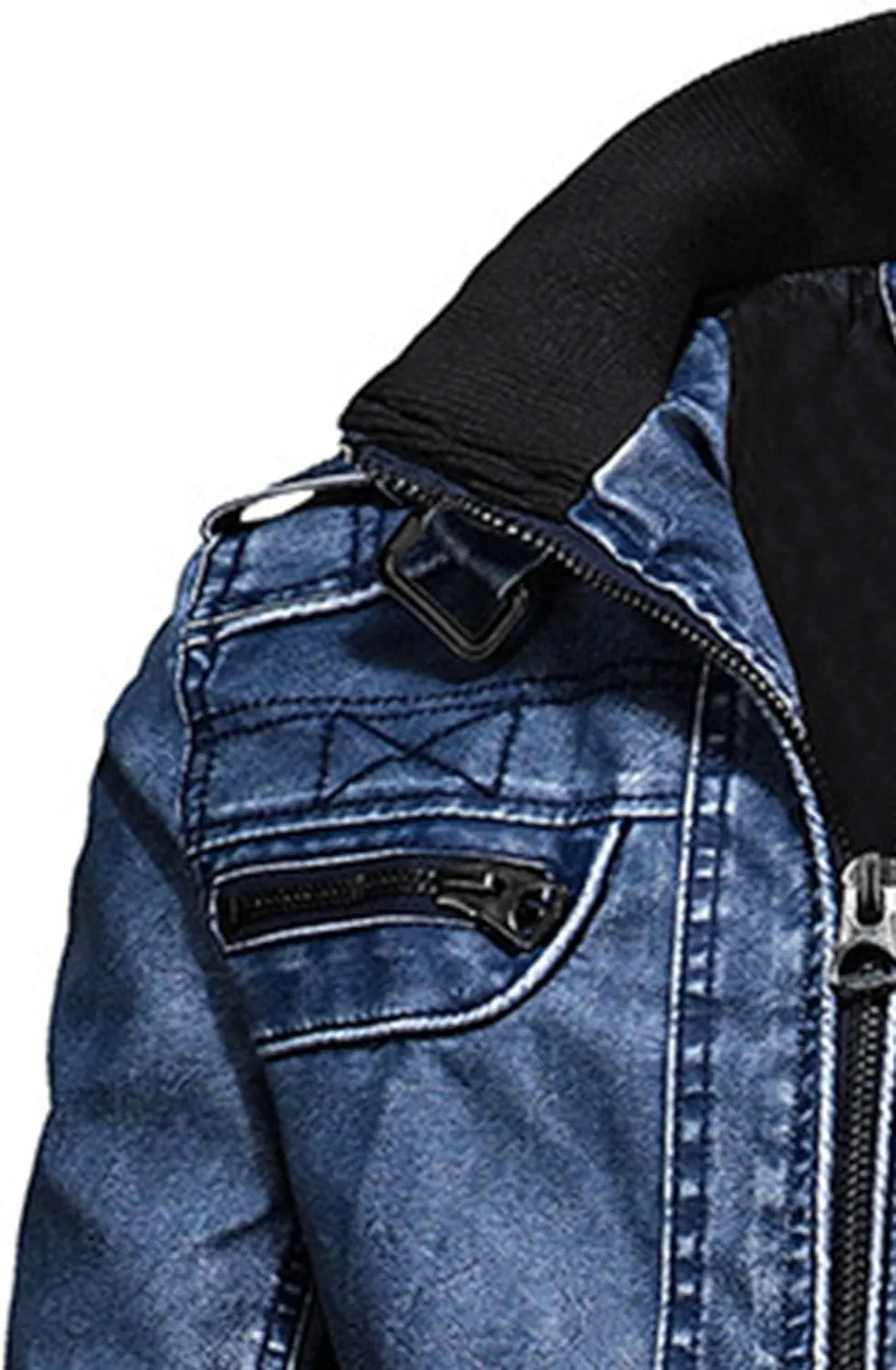 JEsilunmaMY Men's Retro Motorcycle Leather Jacket Full Zip Stand Collar Casual Bomber Jacket Distressed Moto Biker Coats