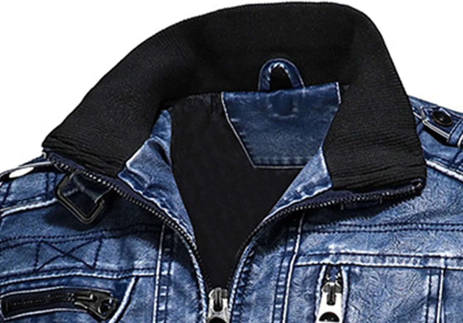JEsilunmaMY Men's Retro Motorcycle Leather Jacket Full Zip Stand Collar Casual Bomber Jacket Distressed Moto Biker Coats