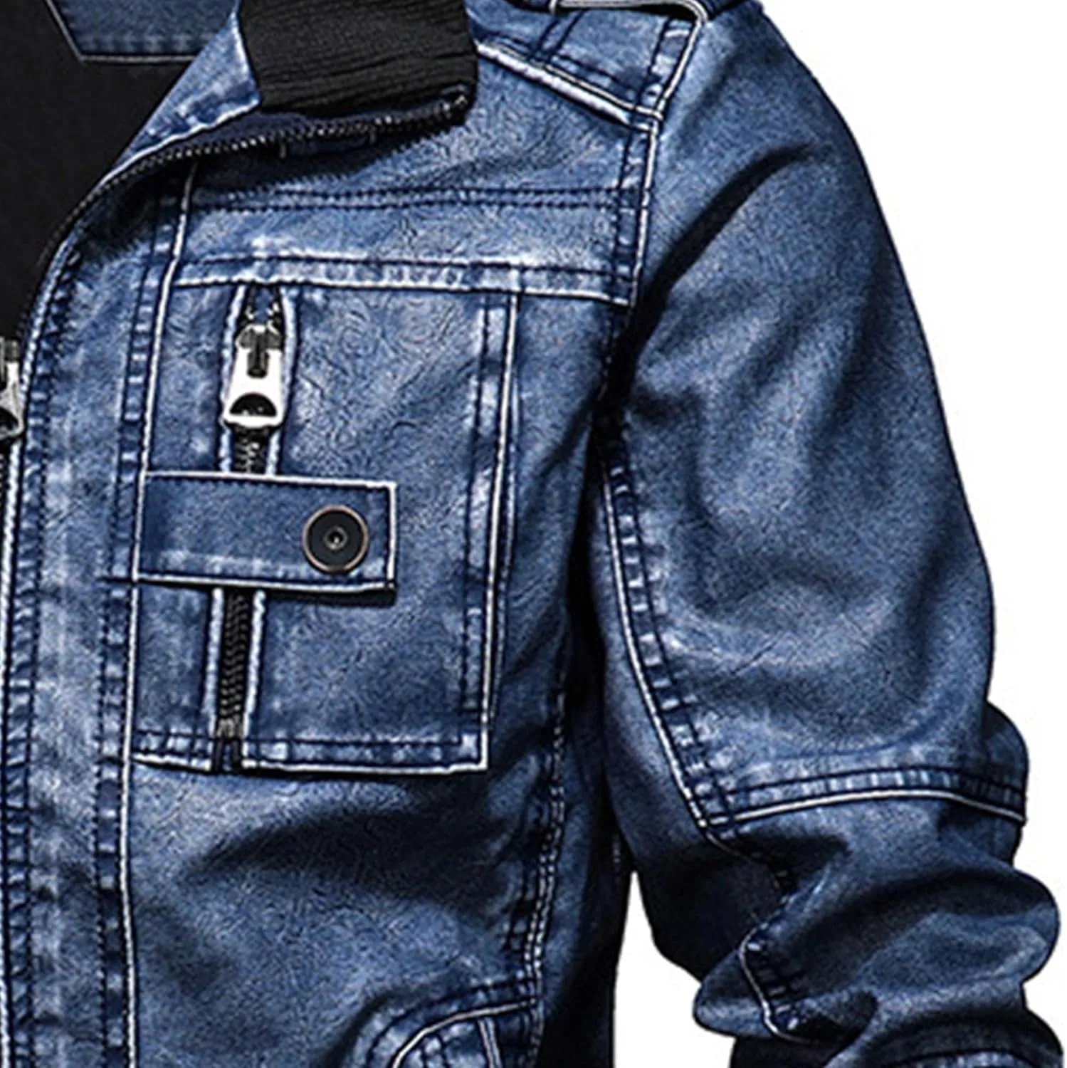 JEsilunmaMY Men's Retro Motorcycle Leather Jacket Full Zip Stand Collar Casual Bomber Jacket Distressed Moto Biker Coats