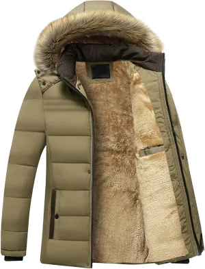 JEsilunmaMY Men's Sherpa Lined Parka Winter Coats Thicken Fleece Puffer Jacket With Fur Hood Warm Anorak Padded Windbreaker