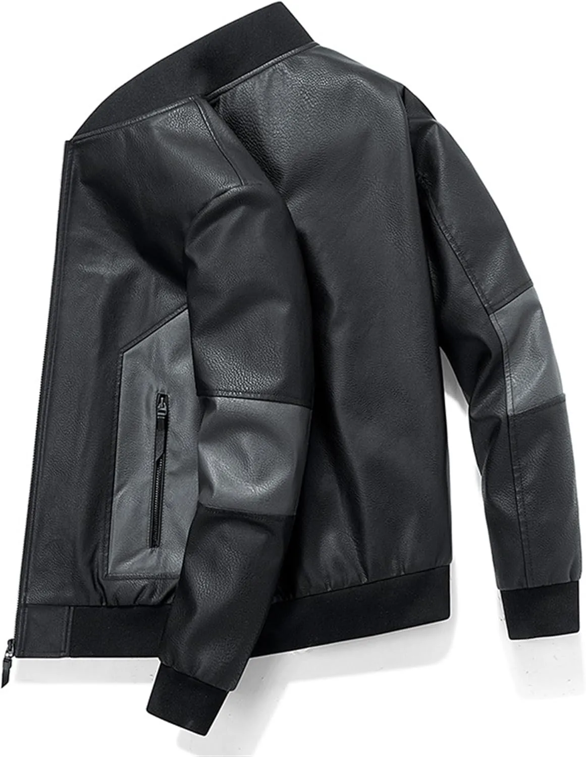 JEsilunmaMY Men's Slim Mock Neck Leather Jacket Zip Up Casual Baseball Bomber Jacket Fall Winter Motorcycle Windbreaker