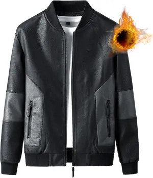 JEsilunmaMY Men's Slim Mock Neck Leather Jacket Zip Up Casual Baseball Bomber Jacket Fall Winter Motorcycle Windbreaker
