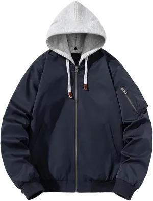 JEsilunmaMY Men's Solid Color Cotton Cargo Jacket Mock Neck Zip Up Baseball Bomber Coat Windproof Padded Varsity Jacket