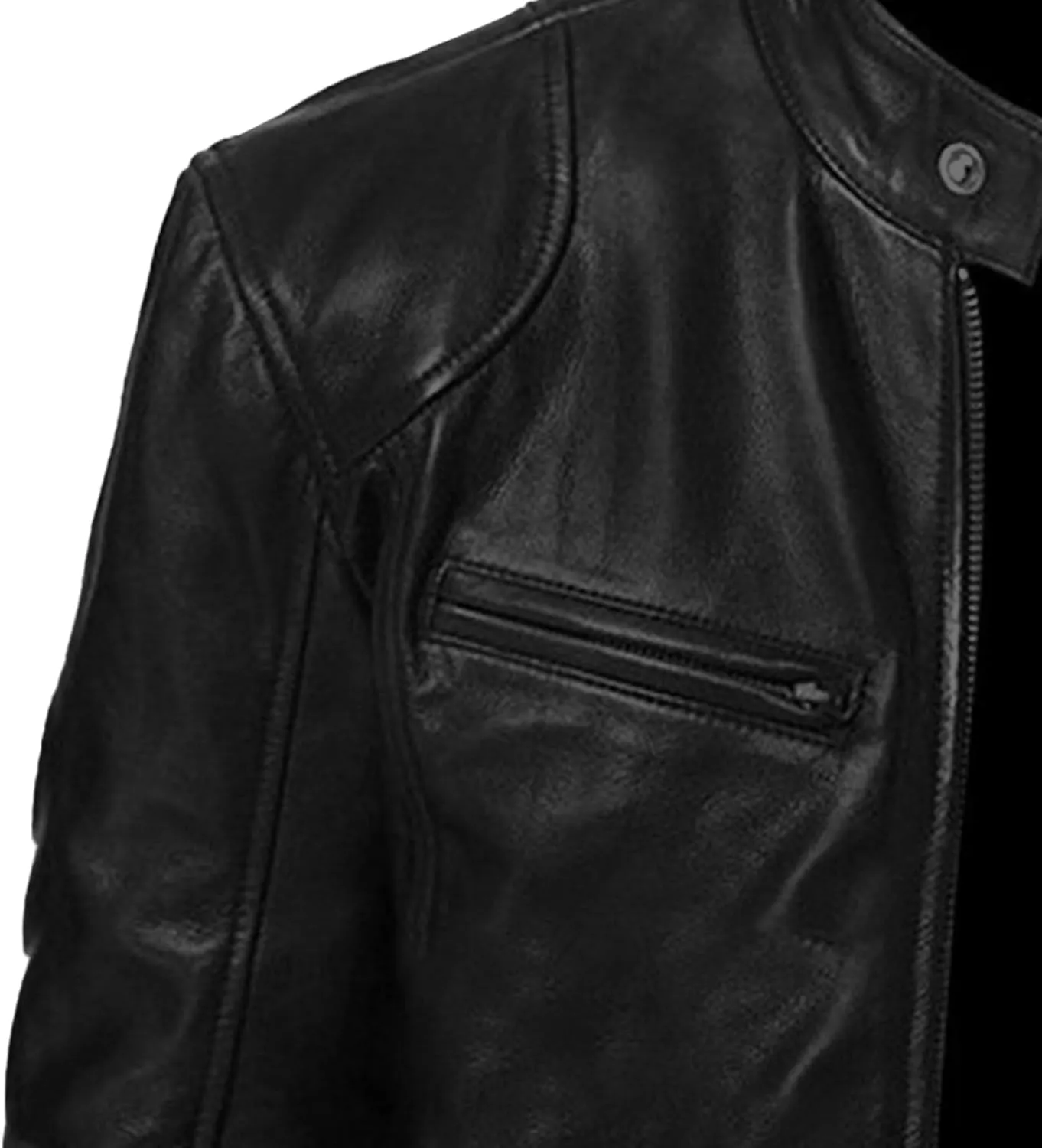 JEsilunmaMY Men's Solid Color PU Leather Jacket Stand Collar Motorcycle Biker Coats Warm Winter Punk Slim Bomber Outwear