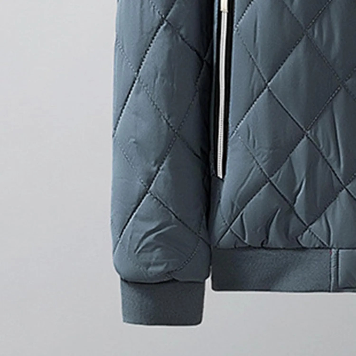 JEsilunmaMY Men's Stand Collar Diamond Quilted Jacket Fleece Lined Thermal Padded Jackets Winter Full Zipper Bomber Outwear