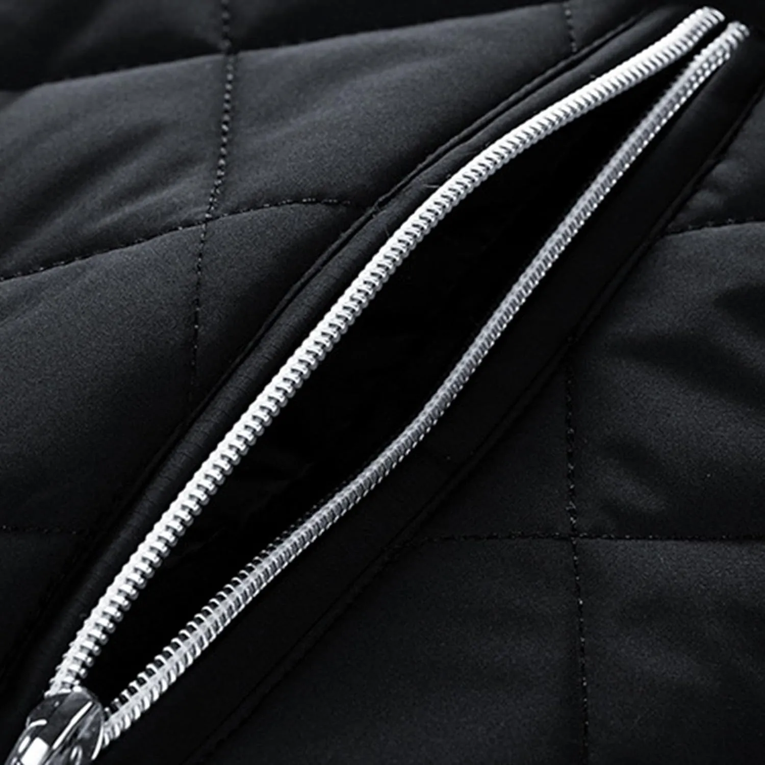 JEsilunmaMY Men's Stand Collar Diamond Quilted Jacket Fleece Lined Thermal Padded Jackets Winter Full Zipper Bomber Outwear