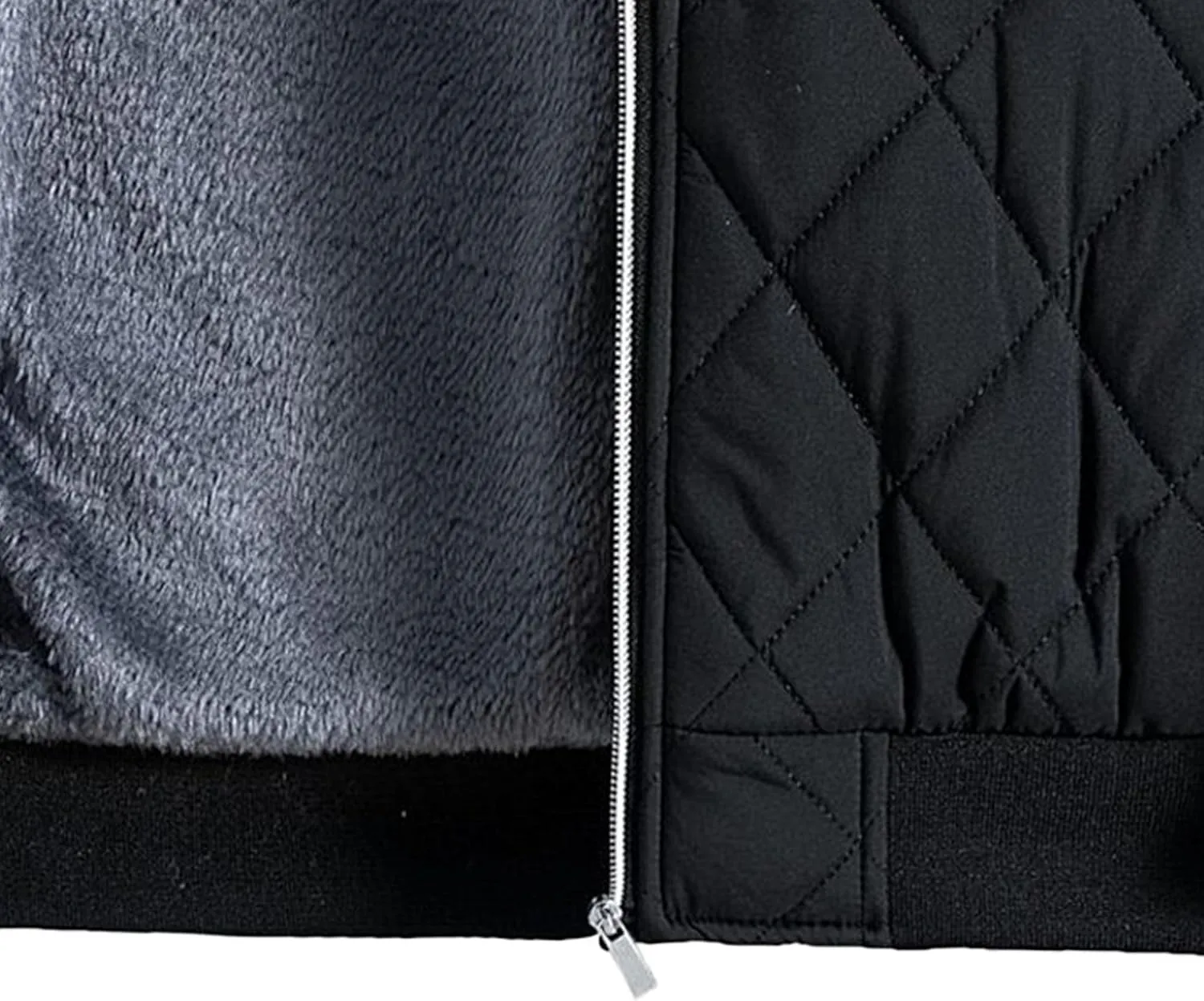 JEsilunmaMY Men's Stand Collar Diamond Quilted Jacket Fleece Lined Thermal Padded Jackets Winter Full Zipper Bomber Outwear
