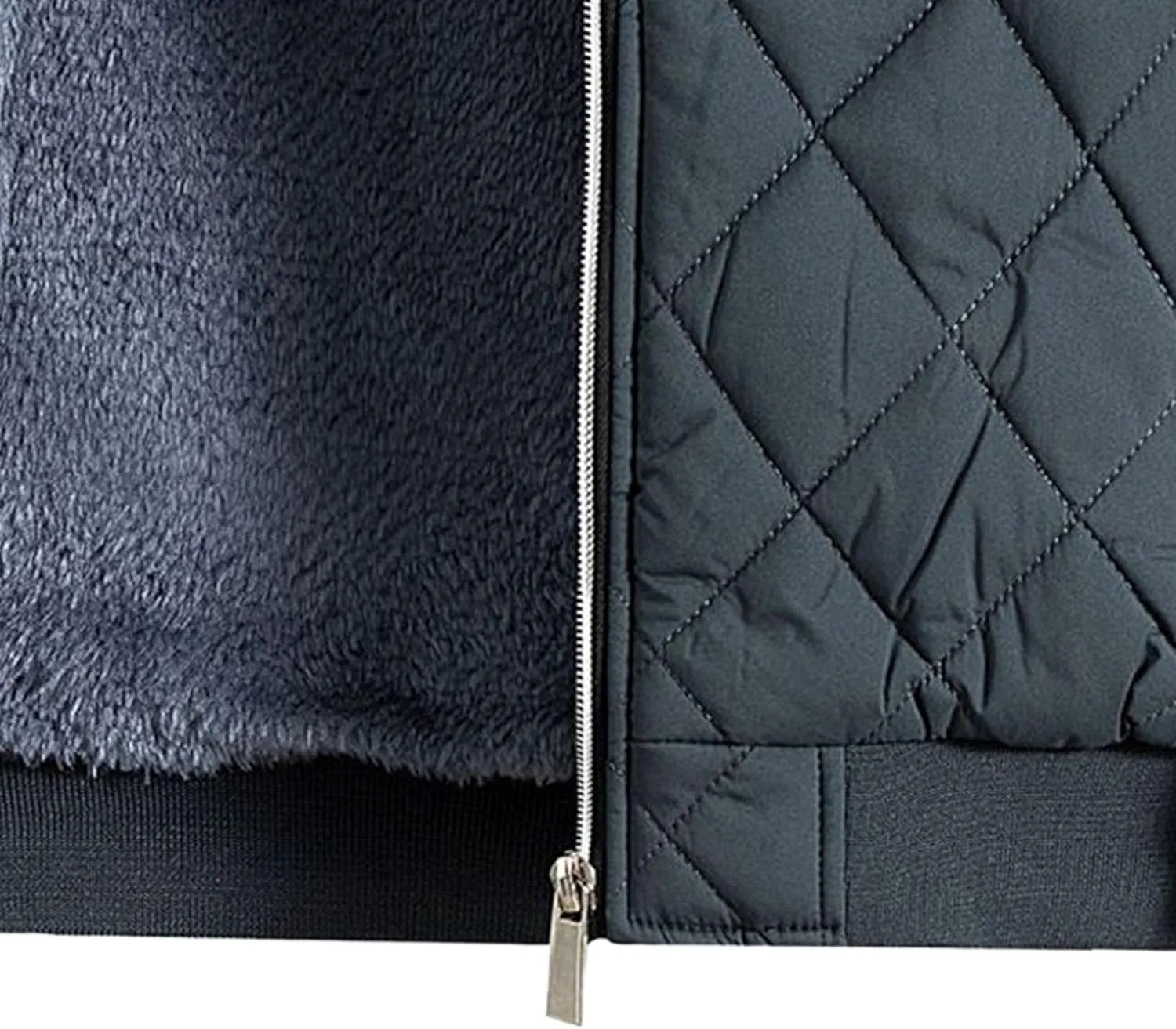 JEsilunmaMY Men's Stand Collar Diamond Quilted Jacket Fleece Lined Thermal Padded Jackets Winter Full Zipper Bomber Outwear