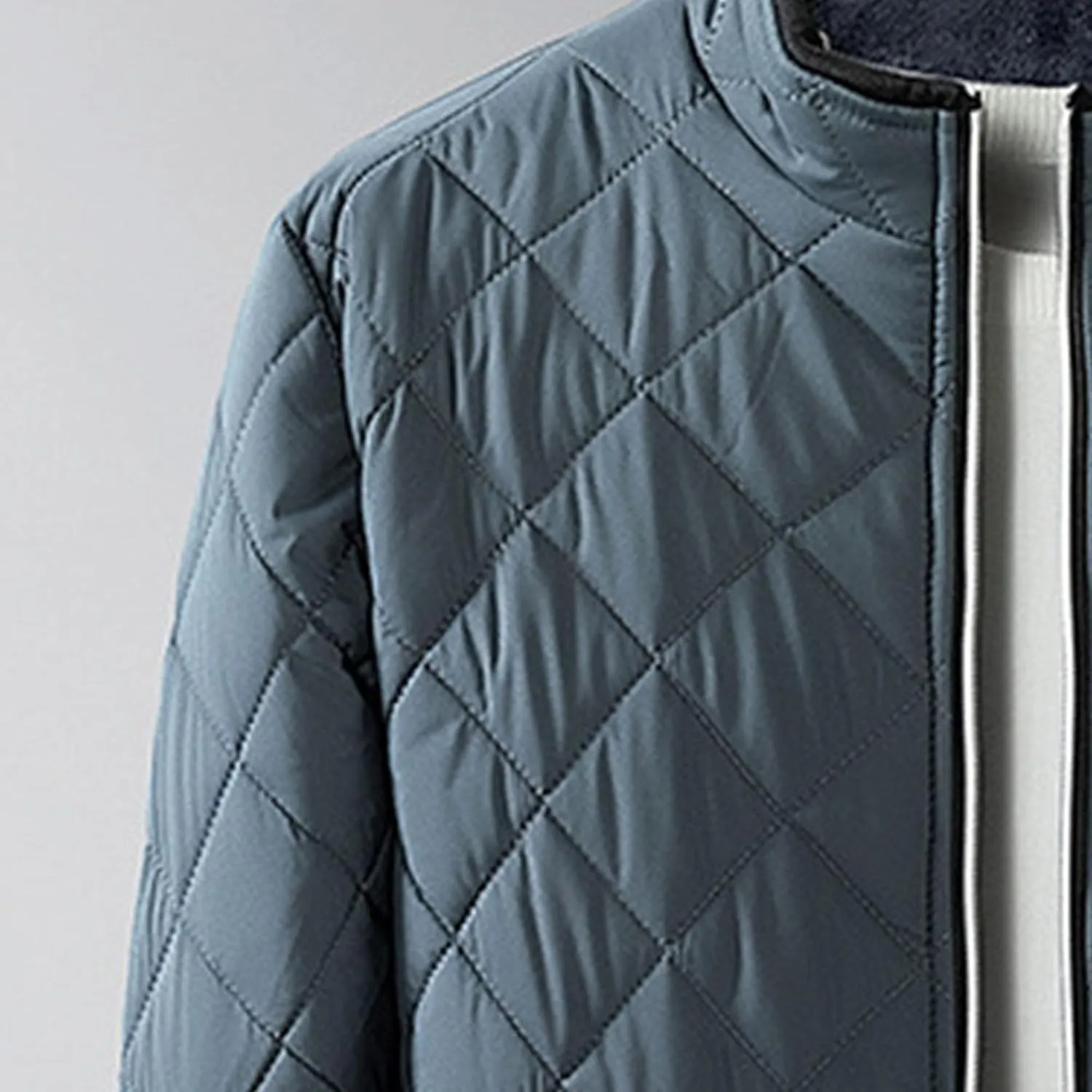 JEsilunmaMY Men's Stand Collar Diamond Quilted Jacket Fleece Lined Thermal Padded Jackets Winter Full Zipper Bomber Outwear