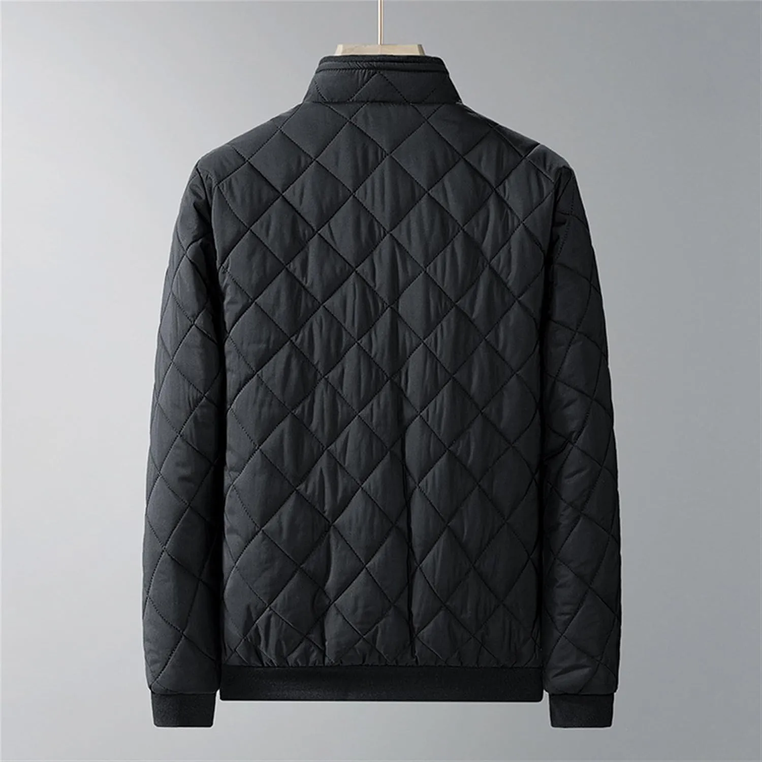 JEsilunmaMY Men's Stand Collar Diamond Quilted Jacket Fleece Lined Thermal Padded Jackets Winter Full Zipper Bomber Outwear