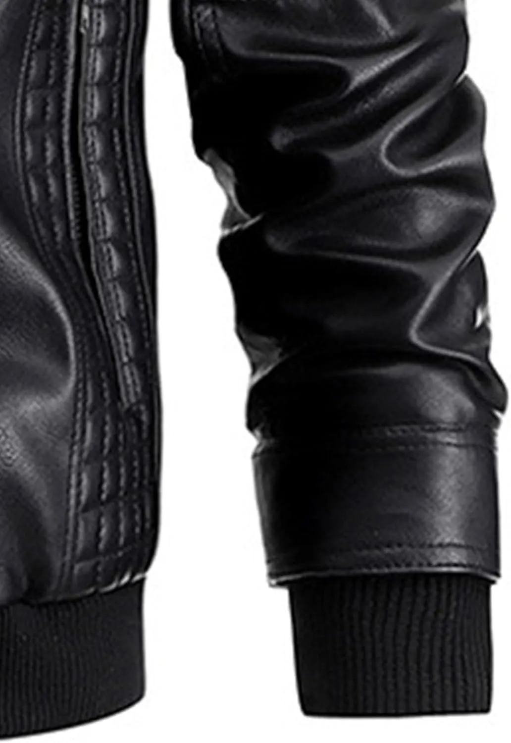 JEsilunmaMY Men's Stand Collar Faux Leather Jacket Motorcycle Bomber Jackets with Removable Hood Casual Warm Winter Coat