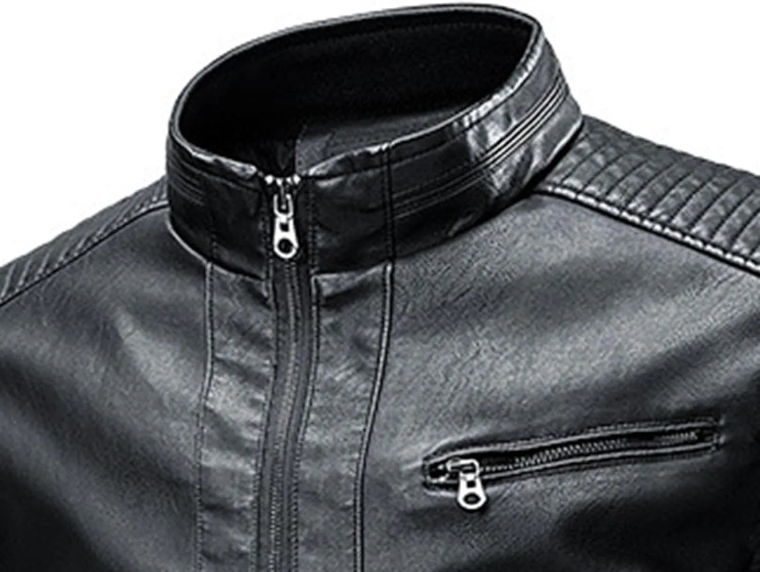 JEsilunmaMY Men's Stand Collar Moto Biker Coats Full Zip Winter Motorcycle Leather Coat Lightweight Windproof Bomber Jacket