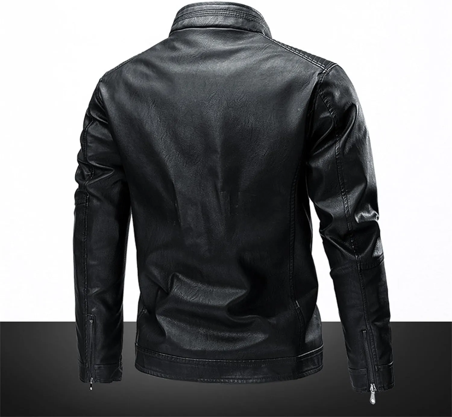 JEsilunmaMY Men's Stand Collar Moto Biker Coats Full Zip Winter Motorcycle Leather Coat Lightweight Windproof Bomber Jacket