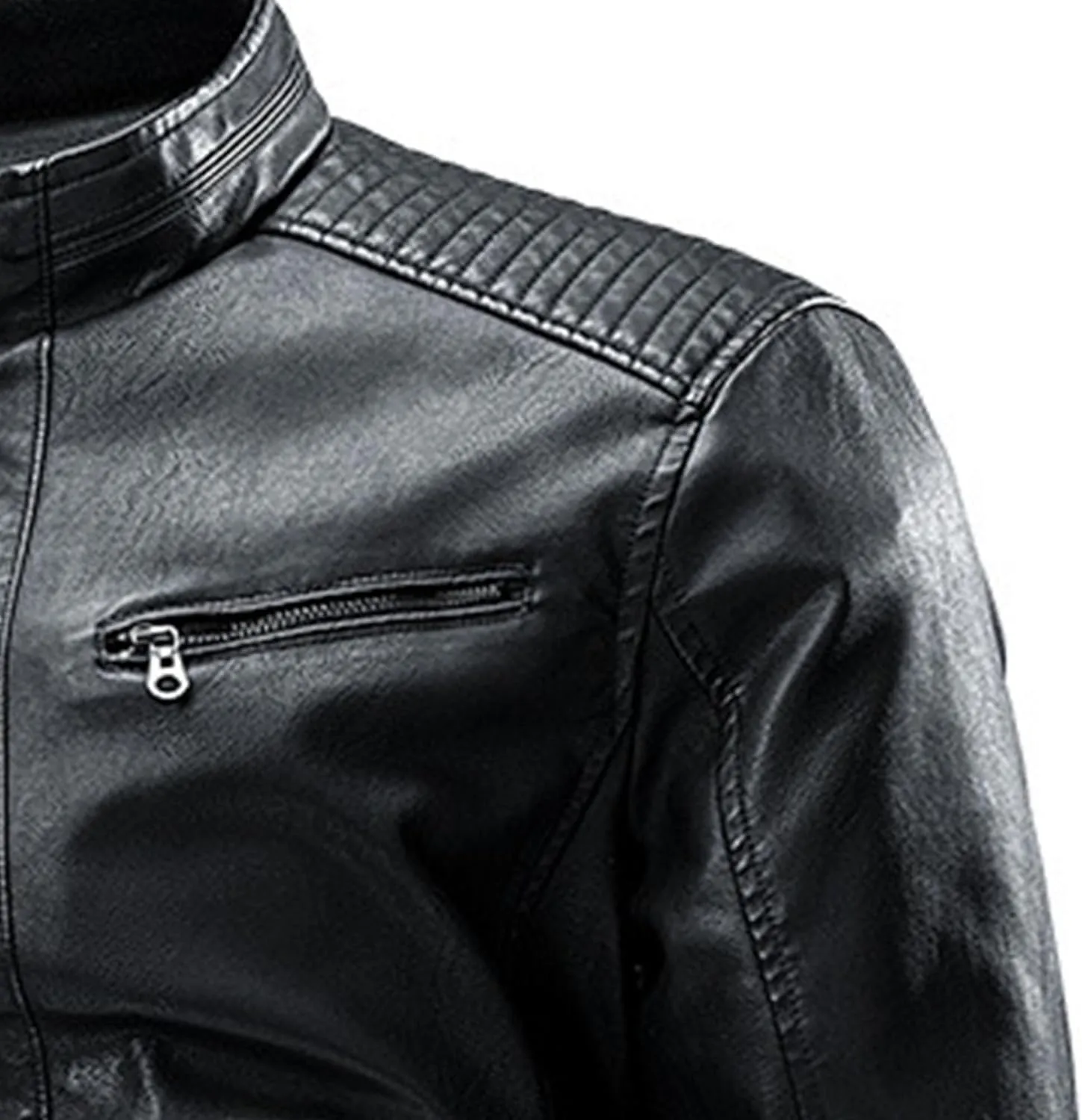 JEsilunmaMY Men's Stand Collar Moto Biker Coats Full Zip Winter Motorcycle Leather Coat Lightweight Windproof Bomber Jacket