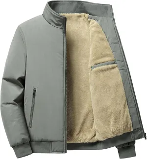 JEsilunmaMY Men's Thicken Fleece Lined Sherpa Jacket Full Zip Stand Collar Casual Bomber Jacket Windproof Warm Padded Coats