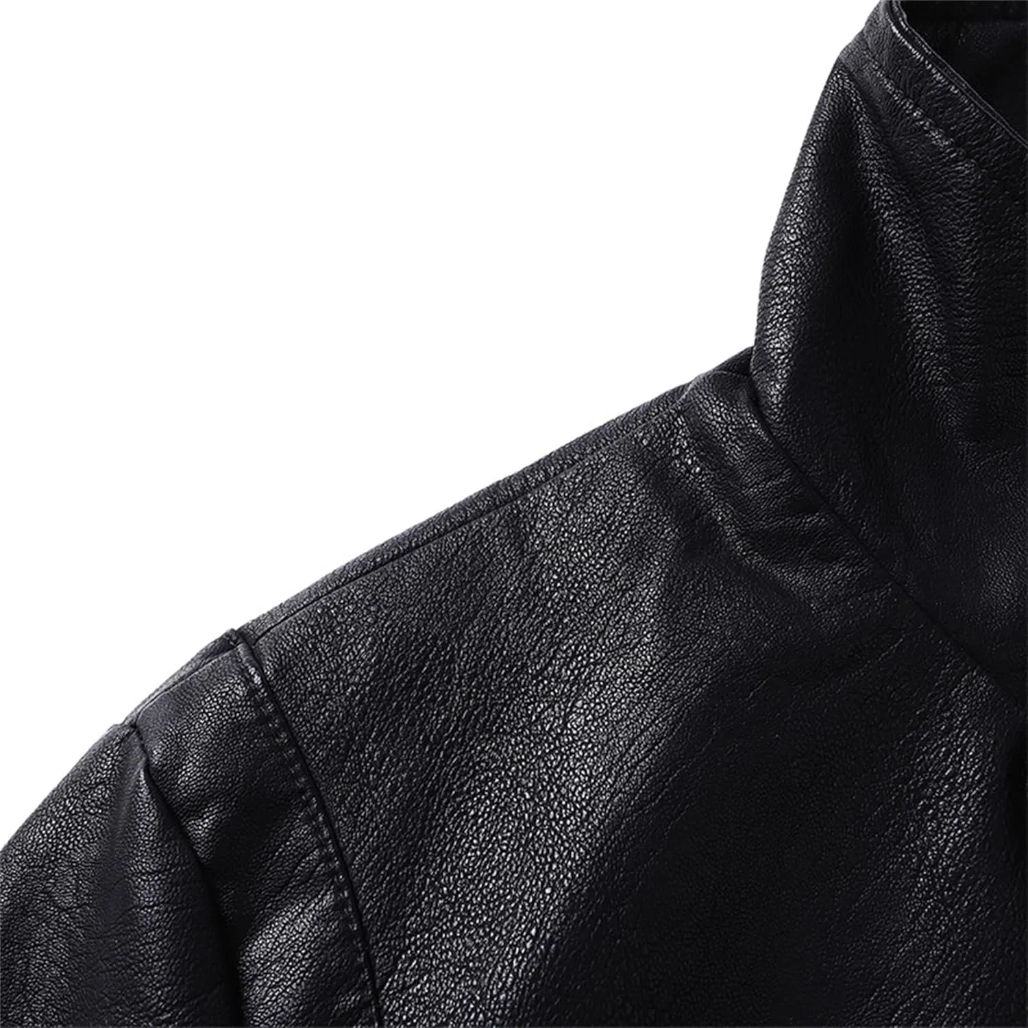 JEsilunmaMY Men's Thicken Sherpa Lined Leather Jacket Full Zip Stand Collar Motorcycle Bomber Jacket Warm Winter Biker Coats