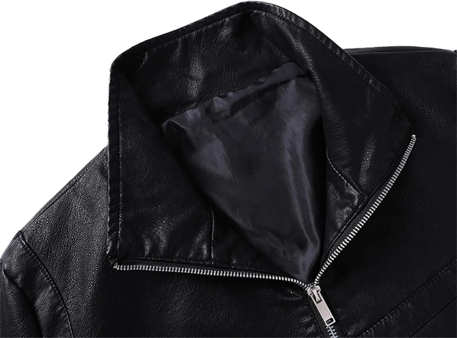 JEsilunmaMY Men's Thicken Sherpa Lined Leather Jacket Full Zip Stand Collar Motorcycle Bomber Jacket Warm Winter Biker Coats