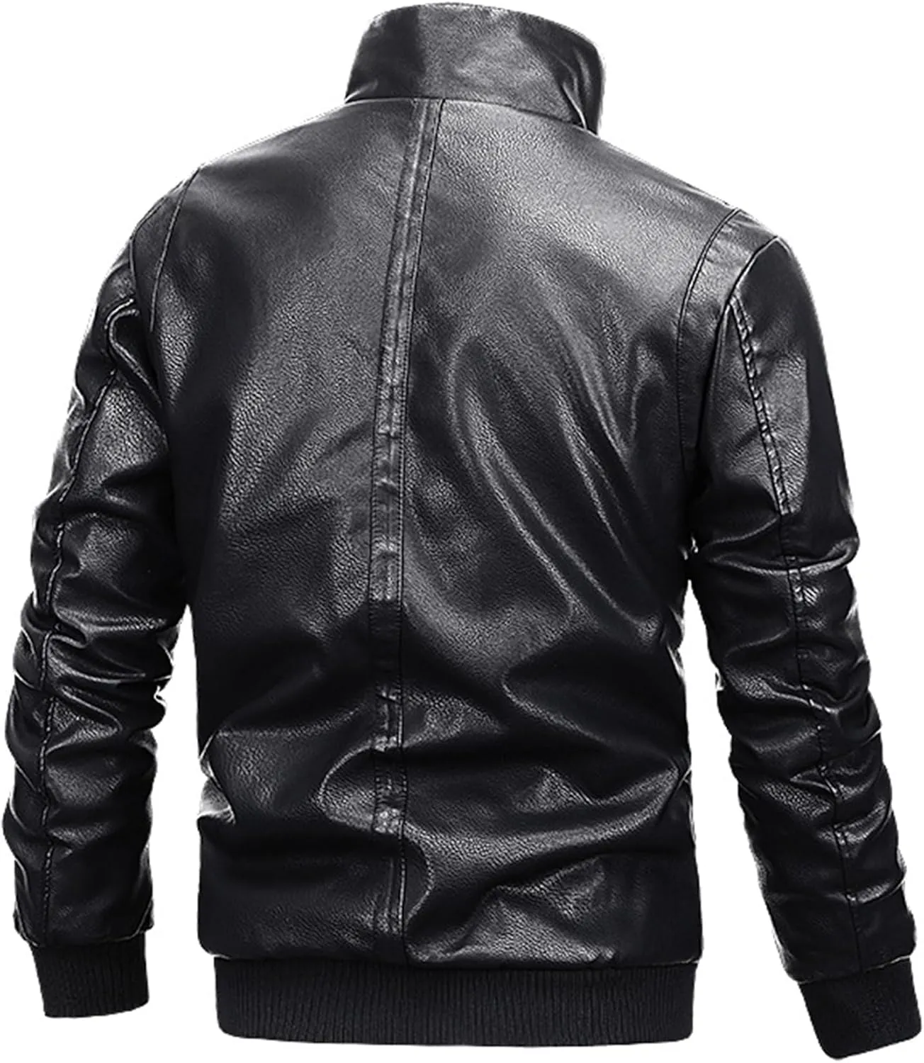 JEsilunmaMY Men's Thicken Sherpa Lined Leather Jacket Full Zip Stand Collar Motorcycle Bomber Jacket Warm Winter Biker Coats