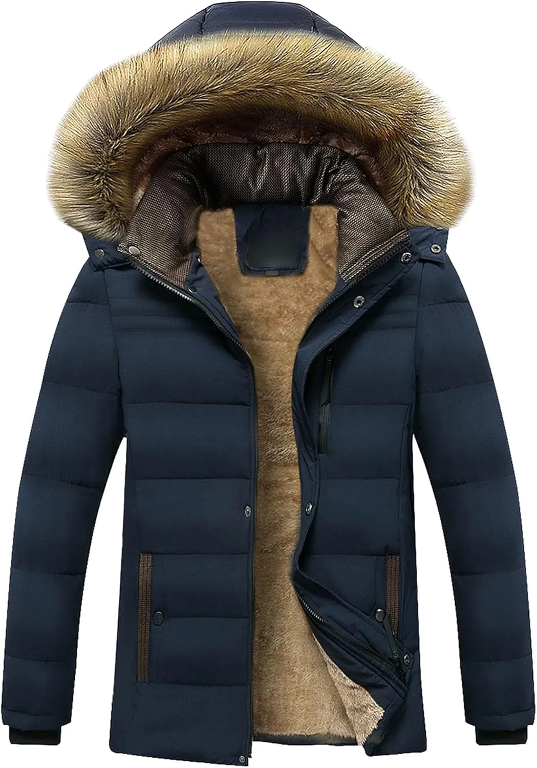 JEsilunmaMY Men's Thicken Thermal Parka Down Jacket Fleece-Lined Puffer Jacket with Fur Hood Warm Sherpa Padded Winter Coats