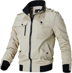 JEsilunmaMY Men's Winter Cotton Military Jacket Multi-Pocket Stand Collar Cargo Bomber Jacket Casual Windbreaker Army Coat