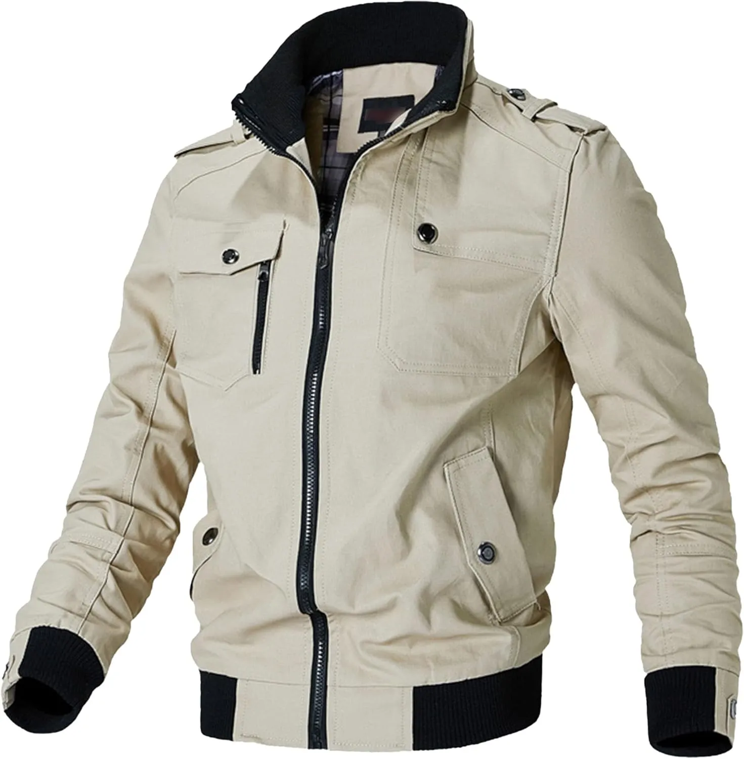 JEsilunmaMY Men's Winter Cotton Military Jacket Multi-Pocket Stand Collar Cargo Bomber Jacket Casual Windbreaker Army Coat