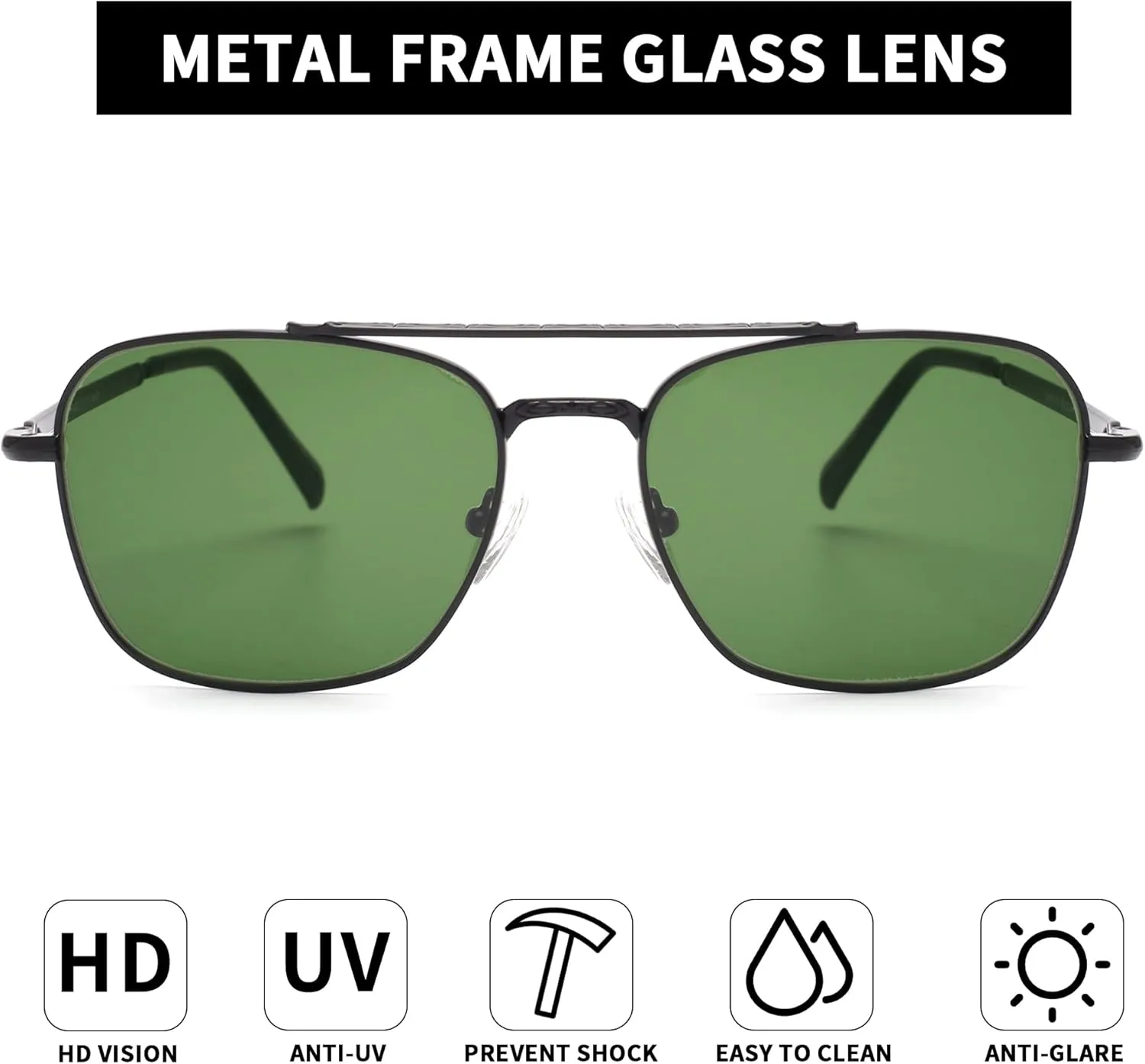 JIM HALO Retro Square Aviator Sunglasses Premium Glass Lens Flat Metal Eyewear Men Women