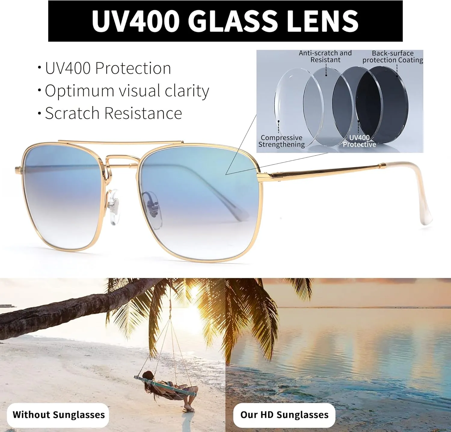 JIM HALO Retro Square Aviator Sunglasses Premium Glass Lens Flat Metal Eyewear Men Women