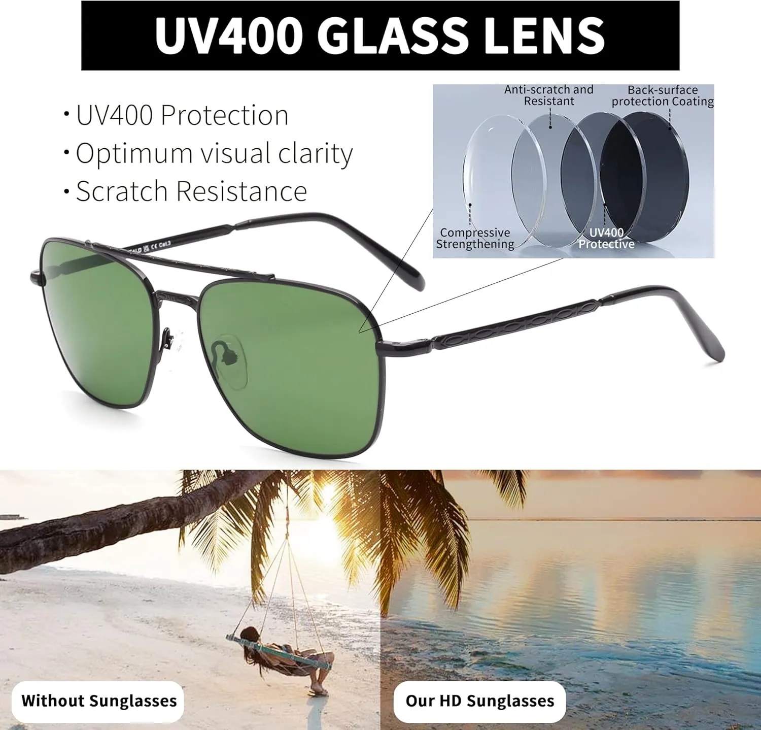 JIM HALO Retro Square Aviator Sunglasses Premium Glass Lens Flat Metal Eyewear Men Women