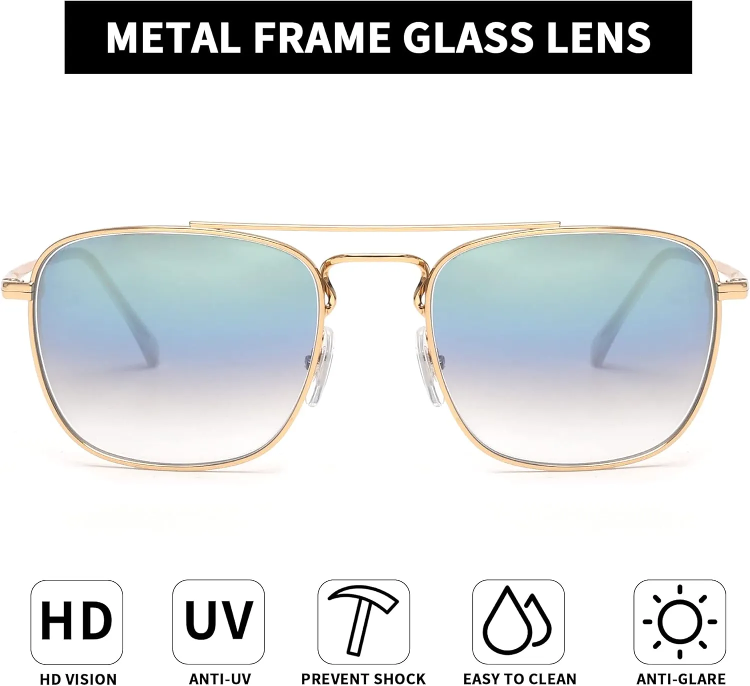 JIM HALO Retro Square Aviator Sunglasses Premium Glass Lens Flat Metal Eyewear Men Women