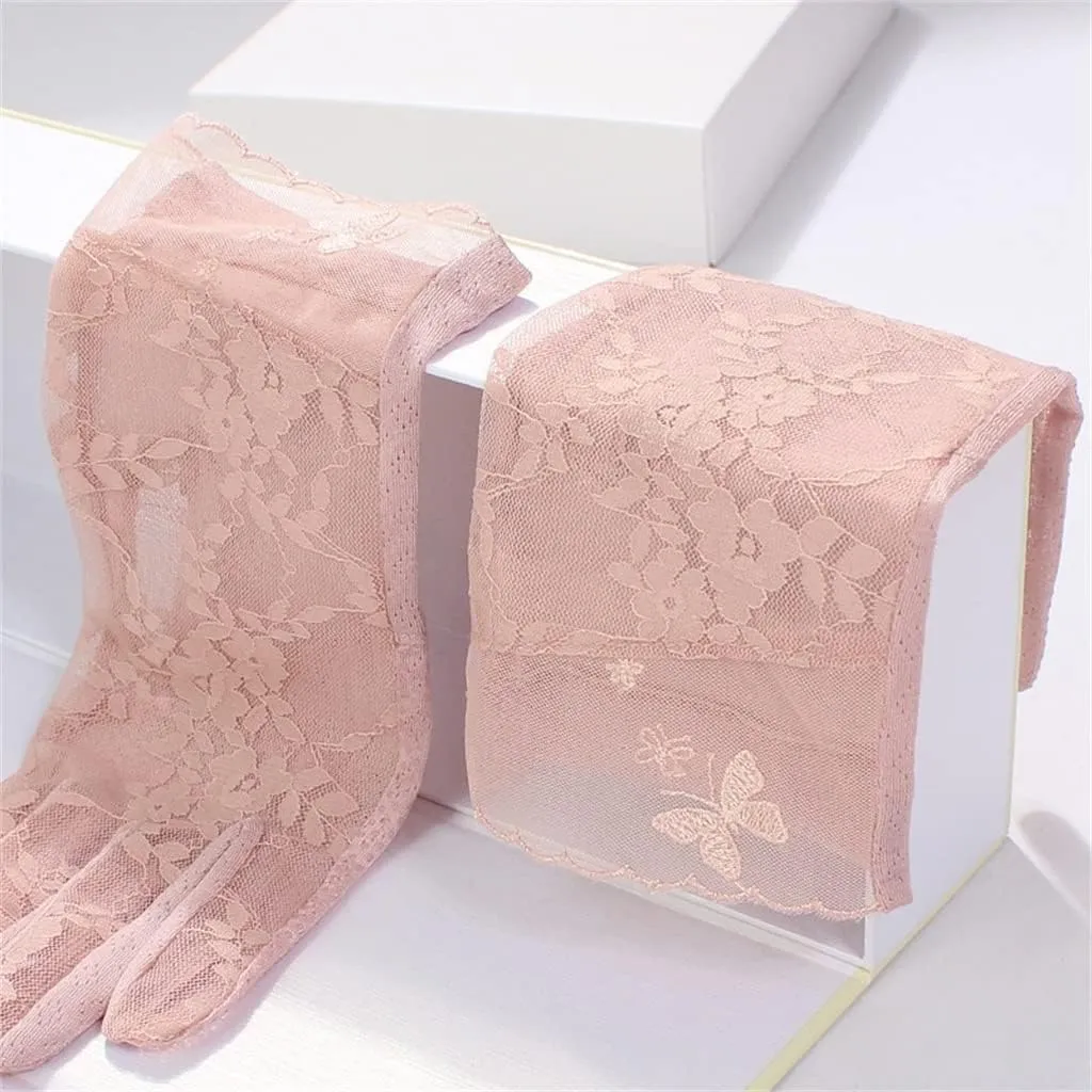 JSEIAJB Women's Thin Gloves Breathable Driving Riding Lace Touch Screen Finger