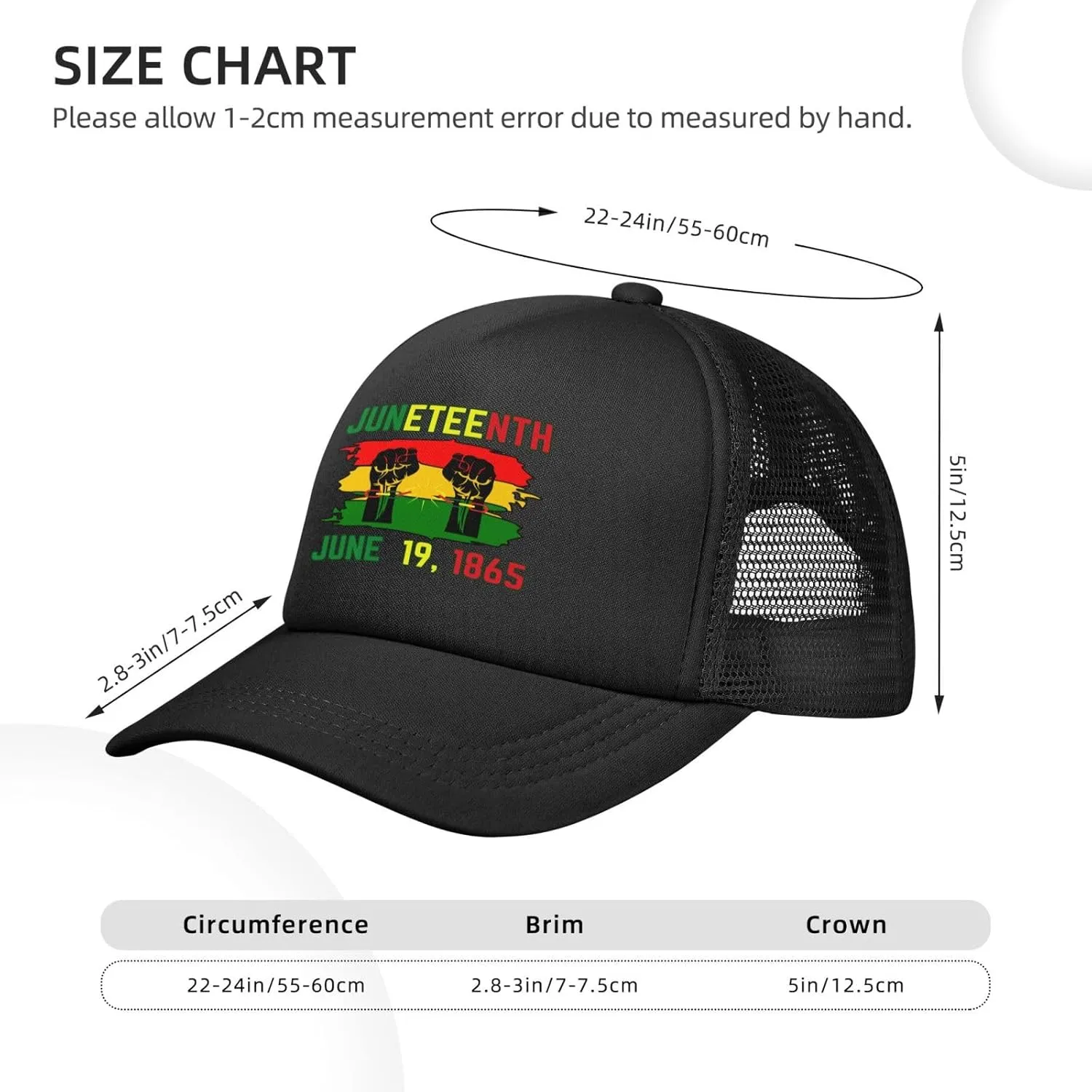 June 19th 1865 Juneteenth Baseball Cap Men Women Freedom Day Black-Pride Black History Month Mesh Cap Trucker Hat
