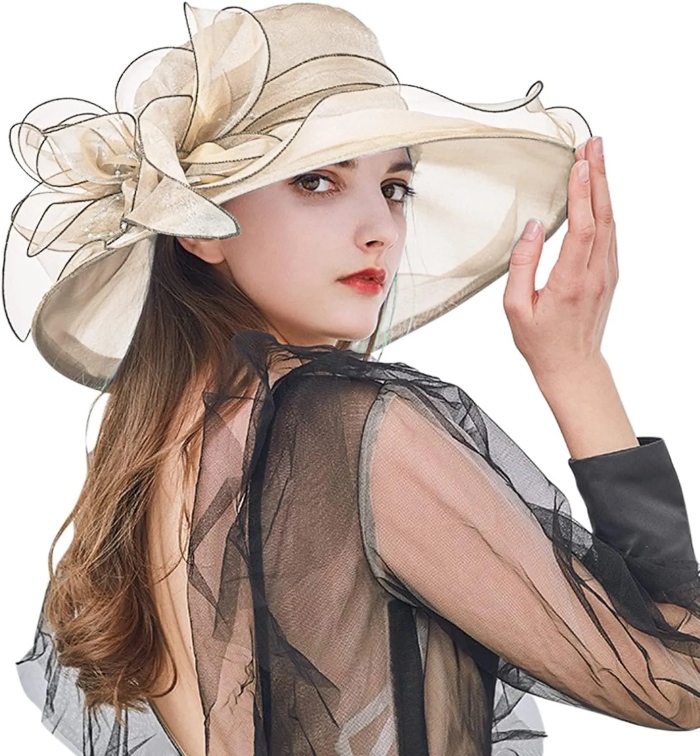 Kentucky 2025 Derby Hat for Women Ladies Organza Fascinator Easter Tea Party Bridal Church Wedding Sunday Sun Hats