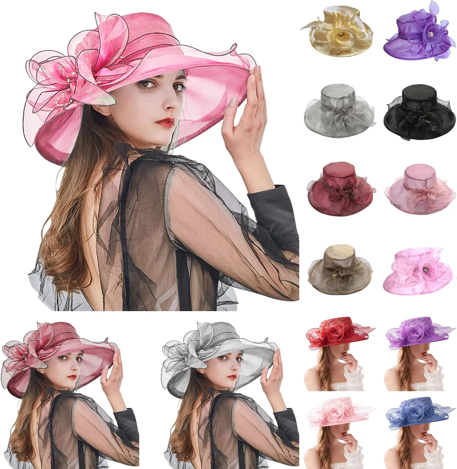 Kentucky 2025 Derby Hat for Women Ladies Organza Fascinator Easter Tea Party Bridal Church Wedding Sunday Sun Hats